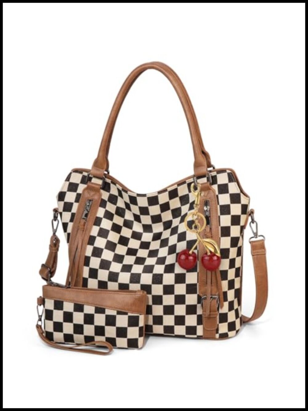 Large Checkered Tote Bag PU Leather Canvas Hobo Shoulder Handbag Multiple